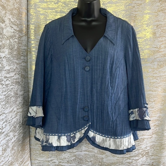 Vintage🧚‍♀️Vex Collection Blue Denim Like Pleated Blazer Size EU 46 - Picture 2 of 12